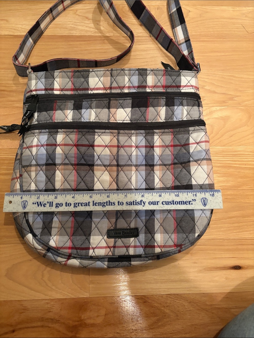 Vera Bradley Quilted Plaid Crossbody in Neutral Tones with Red Accents - Picture 7 of 7